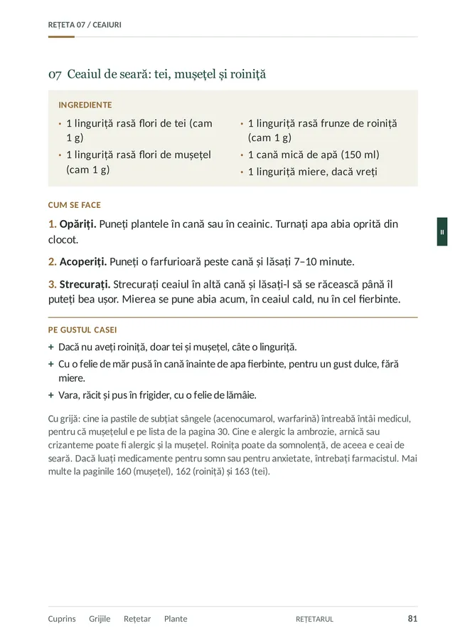 Pagina 81: rețeta ceaiului de seară